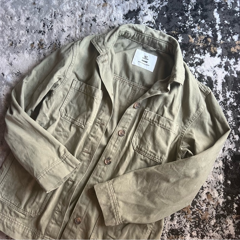 &Denim Army Green Denim Utility Jacket